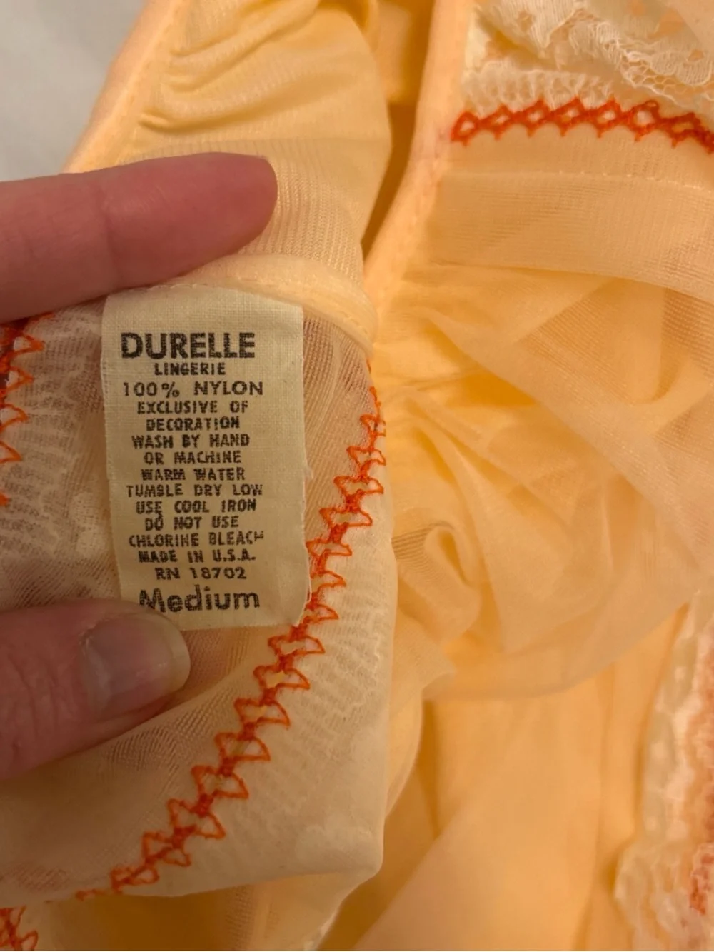 Vintage Sherbet Orange Lace Trim Chiffon Nightgown - Picture 5 of 5